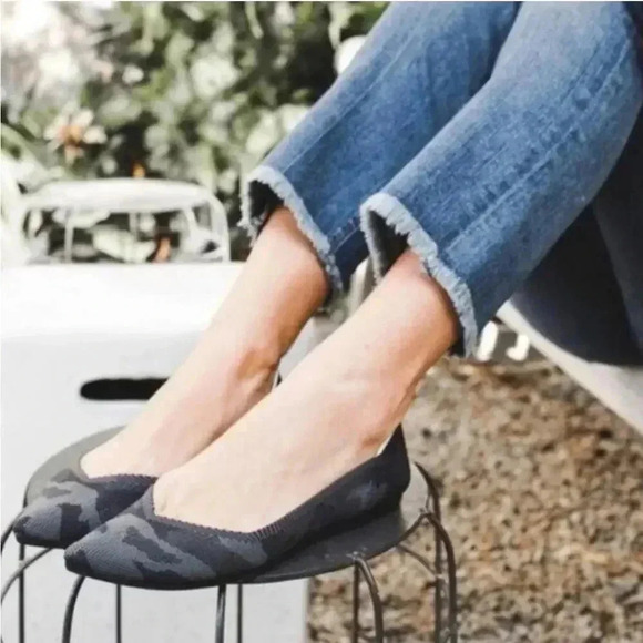 Rothy's The Point Flats Gray Black Camo Slip On Knit Washable Ballet Size 8W - Picture 2 of 6